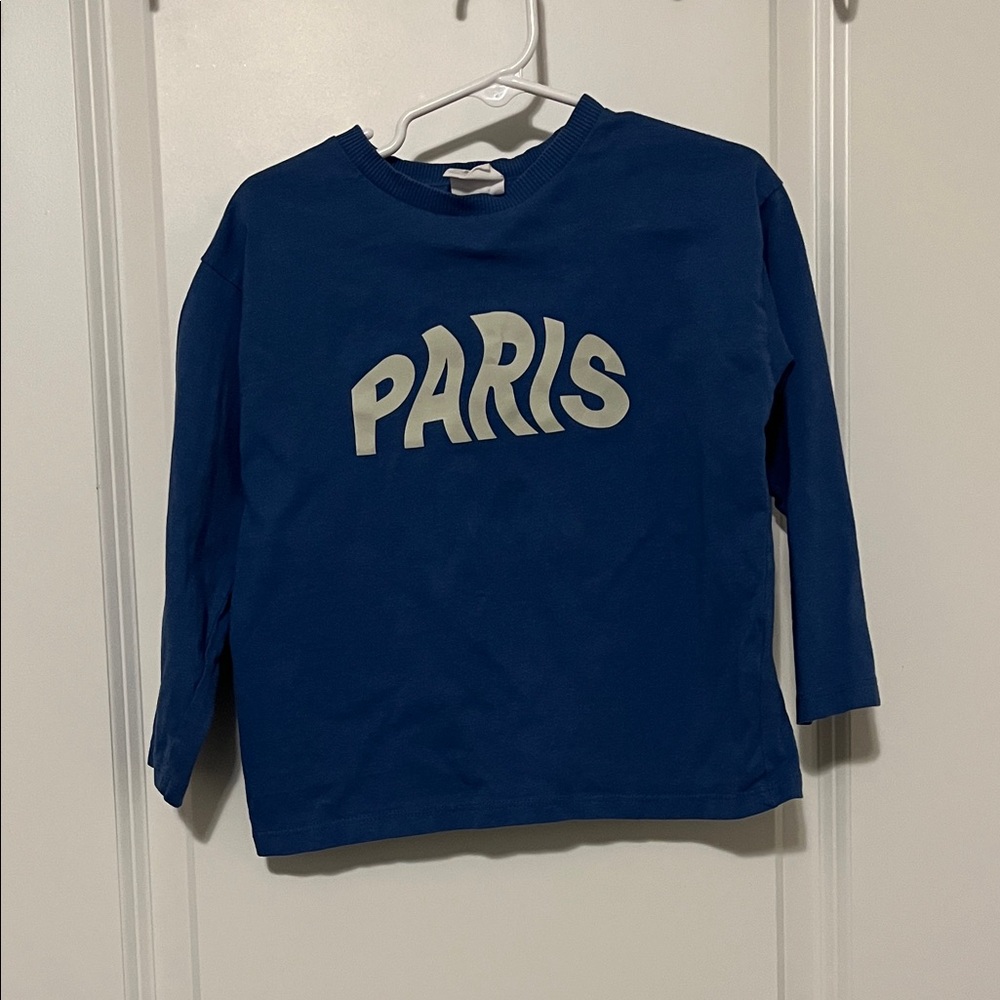 Zara Navy Long Sleeve Tee with 'Paris' Design
